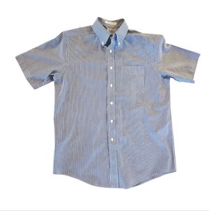 L.L.Bean Blue & White Striped | Button Down Shirt| Wrinkle Resistant Men's 15.5"